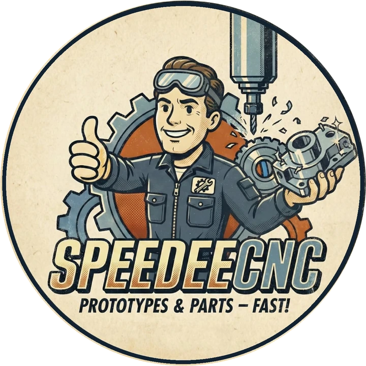 Speedee CNC — vintage machinist mascot logo